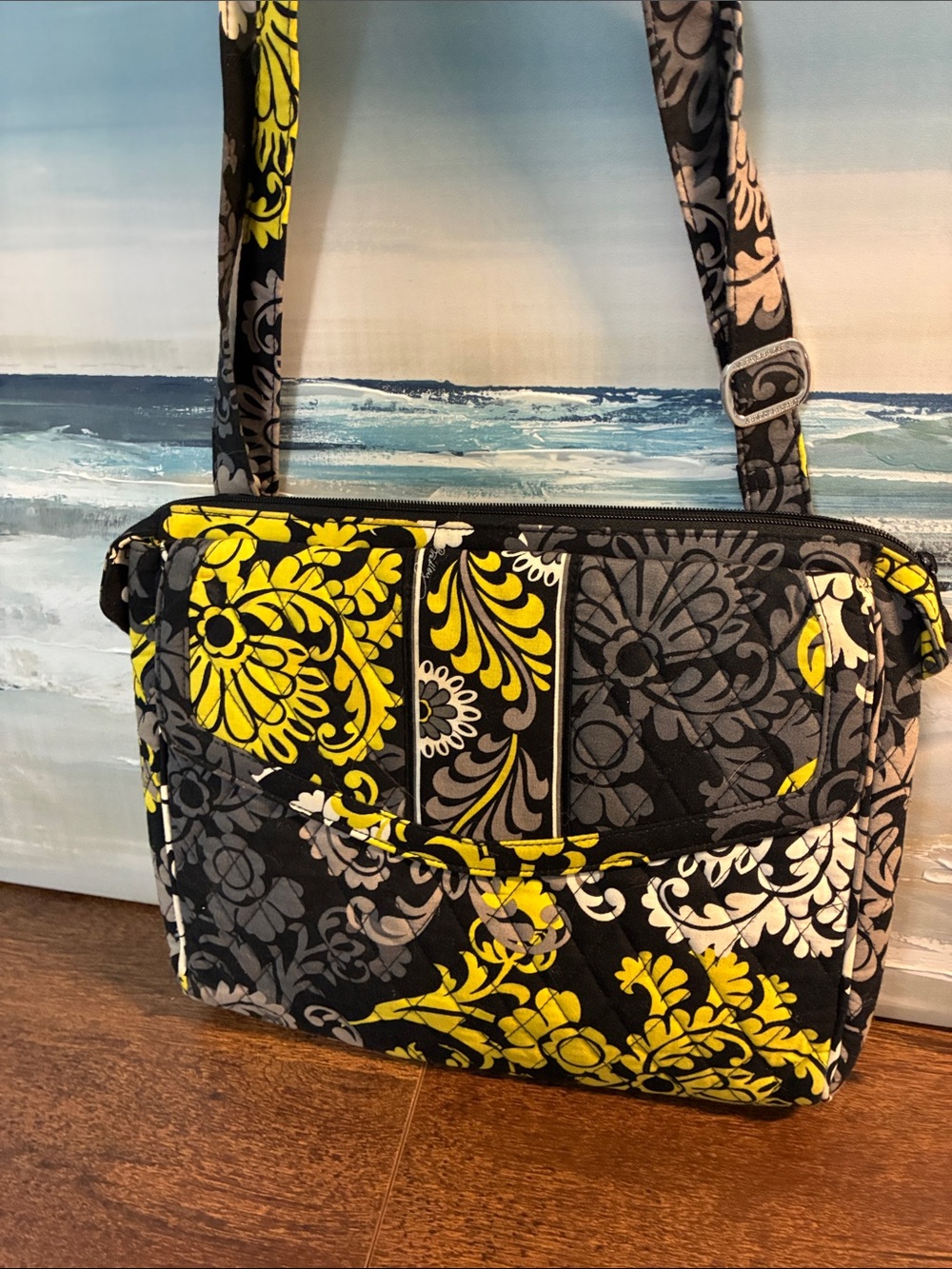 Vera Bradley Black and Yellow Quilted Floral Crossbody Bag